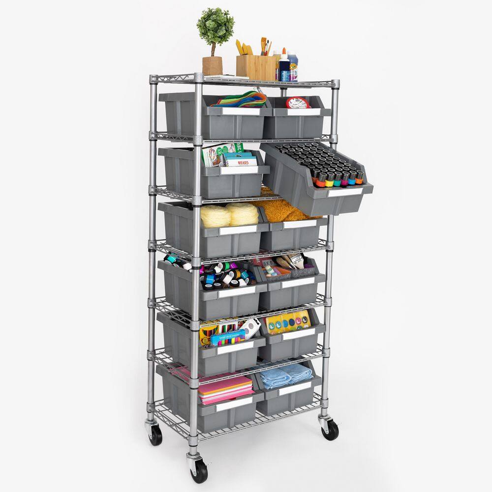 Seville Classics Commercial 7-Tier 12-Bin Rack NSF Steel Garage Storage Shelving Unit 24 in. W x 56 in. H x 14.25 in. D WEB727