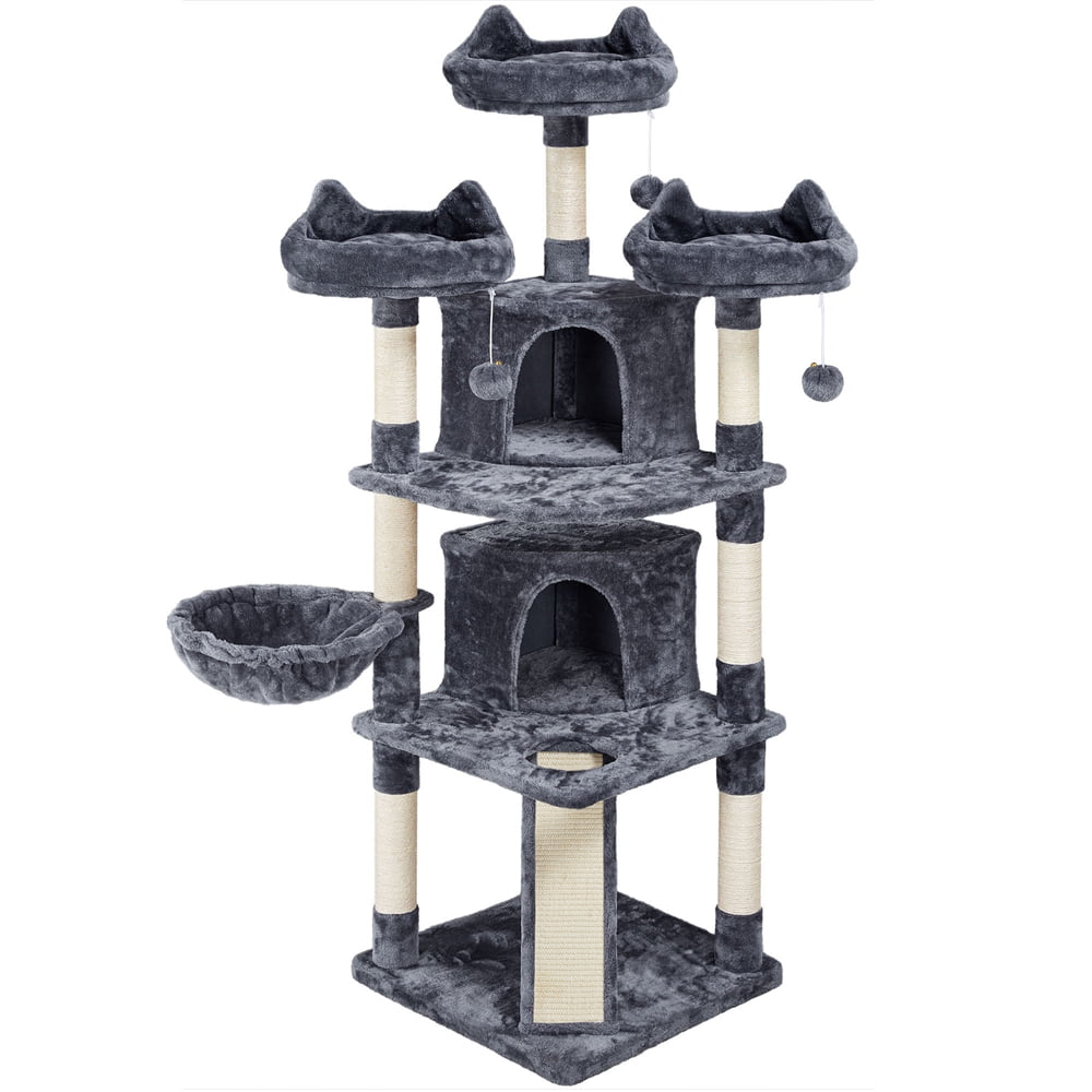 Topeakmart 69'' Large Cat Tree Tower with 2 Condos and Scratching Post， Dark Gray