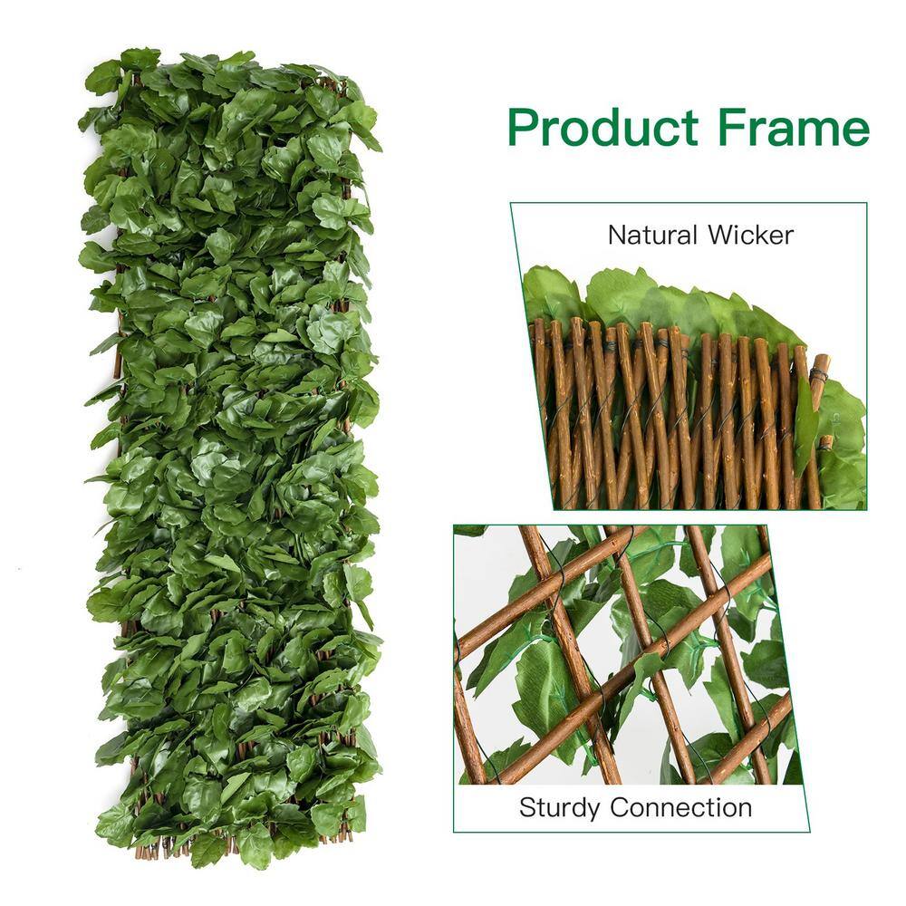 WELLFOR 31 in. Plastic Garden Fence Green Artificial Ivy Fence Screen (Set of 3) OP-HWY-70780