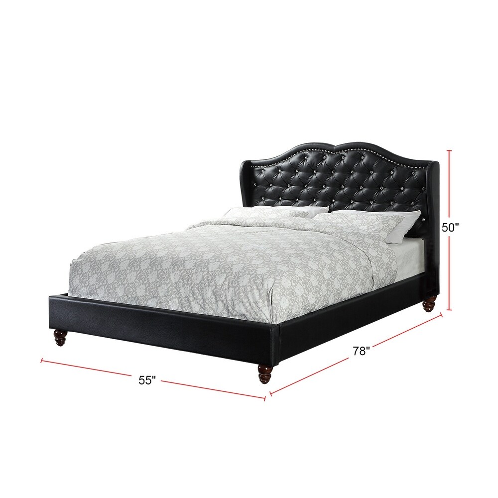 Faux Leather Upholstered Bed With Button Tufted Design