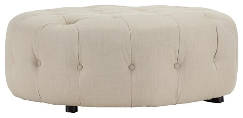 American Home Classic Jasper 16 quotSmall Round Fabric Ottoman in Beige   Transitional   Footstools And Ottomans   by Homesquare  Houzz