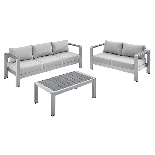 Shore Sunbrella Fabric Outdoor Patio Aluminum 3 Piece Set