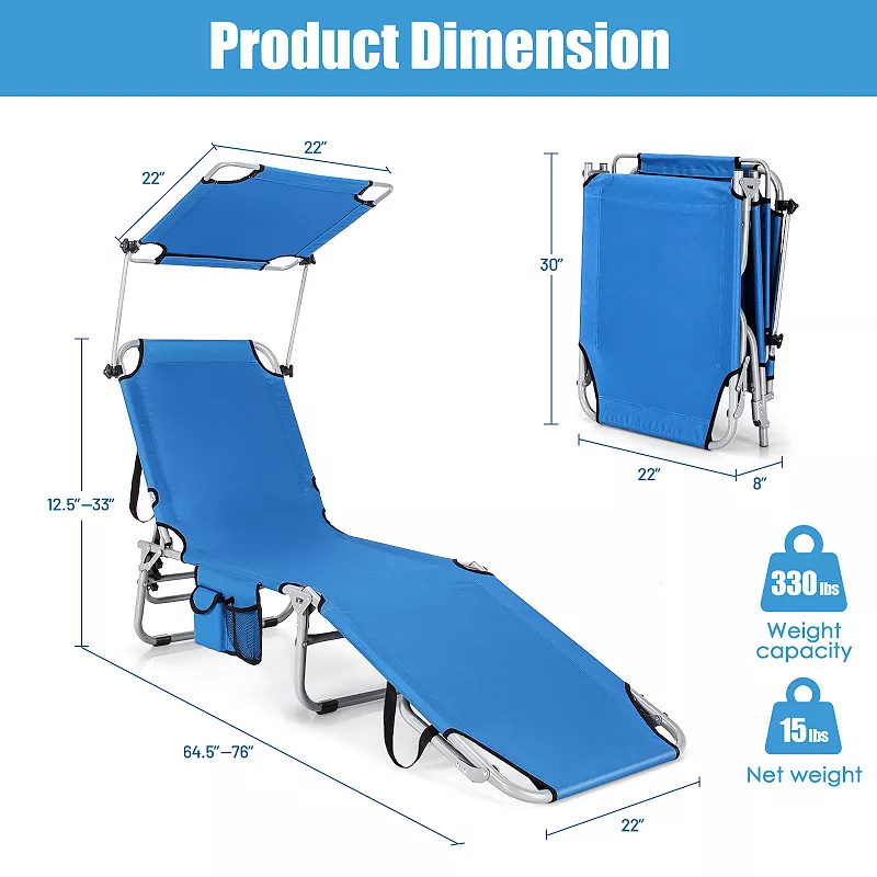 Set Of 2 Portable Reclining Chair With 5 Adjustable Positions