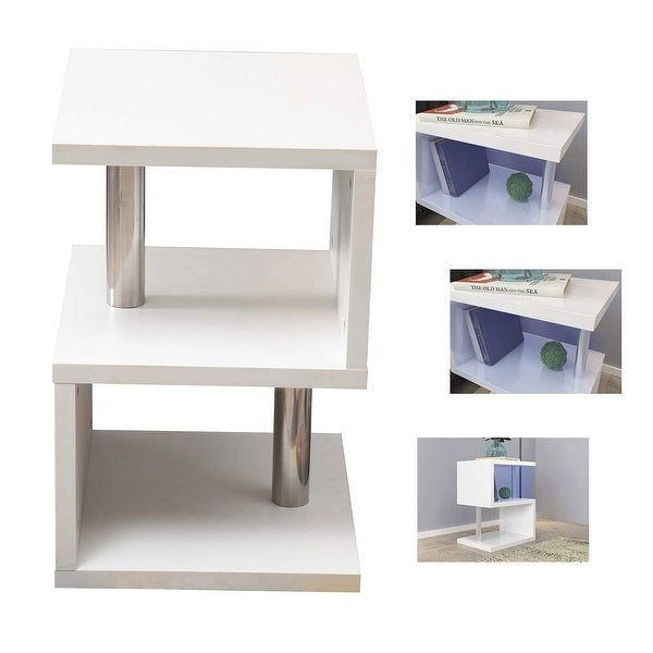 Coffee Table， S-Shaped Tea Table Modern Design High Gloss End Desk with LED Lights Side Table Display Table - as picture