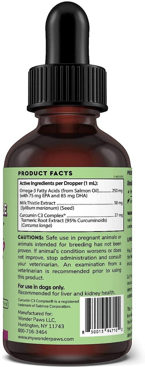 Wonder Paws Milk Thistle Liver and Kidney Health Liquid Supplement for Dogs， 2-oz bottle