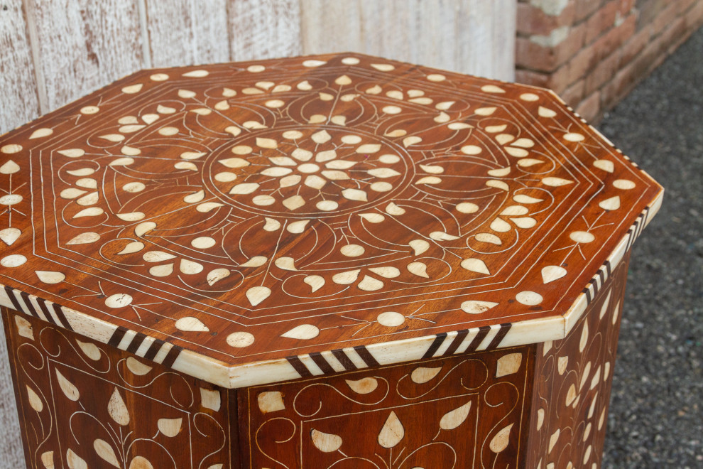 Mother of Pearl Inlay Damascene End Table   Mediterranean   Side Tables And End Tables   by De cor  Houzz