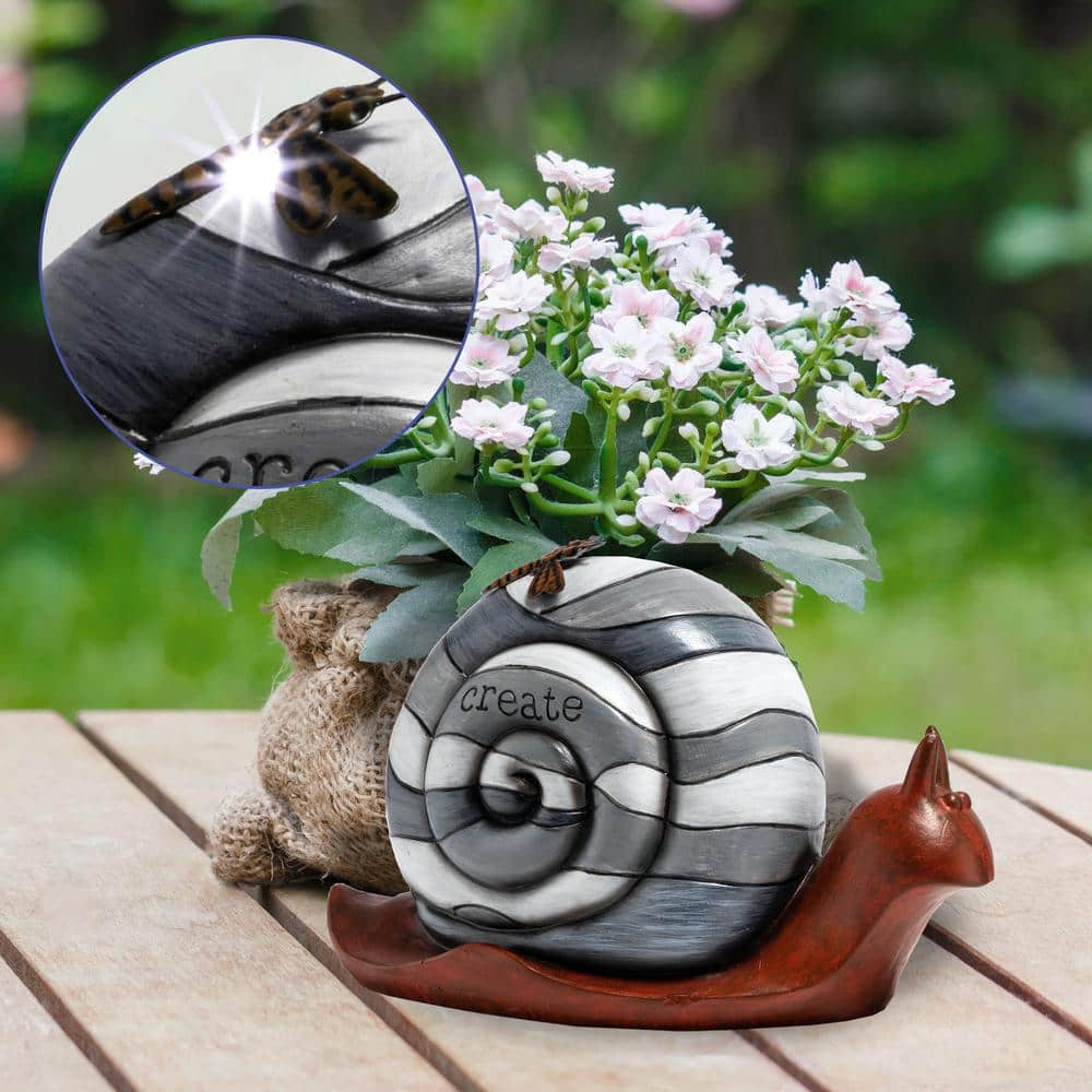 Alpine Corporation Create Snail Statue with Solar-Powered LED Light WQA1600