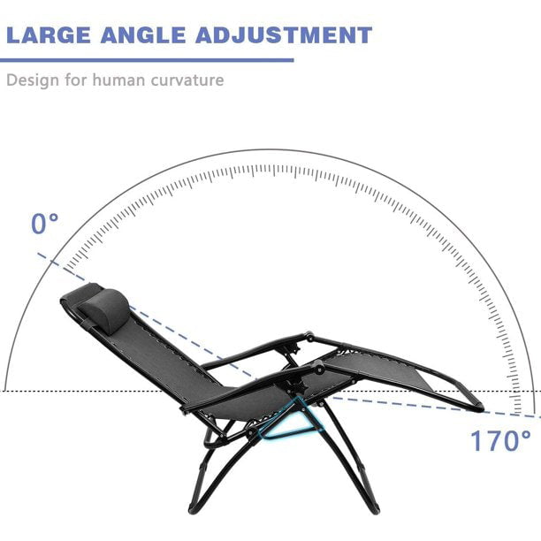 CozyBox Zero Gravity Chair Camp Reclining Lounge Chair Beach Chair Tanning Outdoor Lounge Patio Chair with Adjustable Pillow