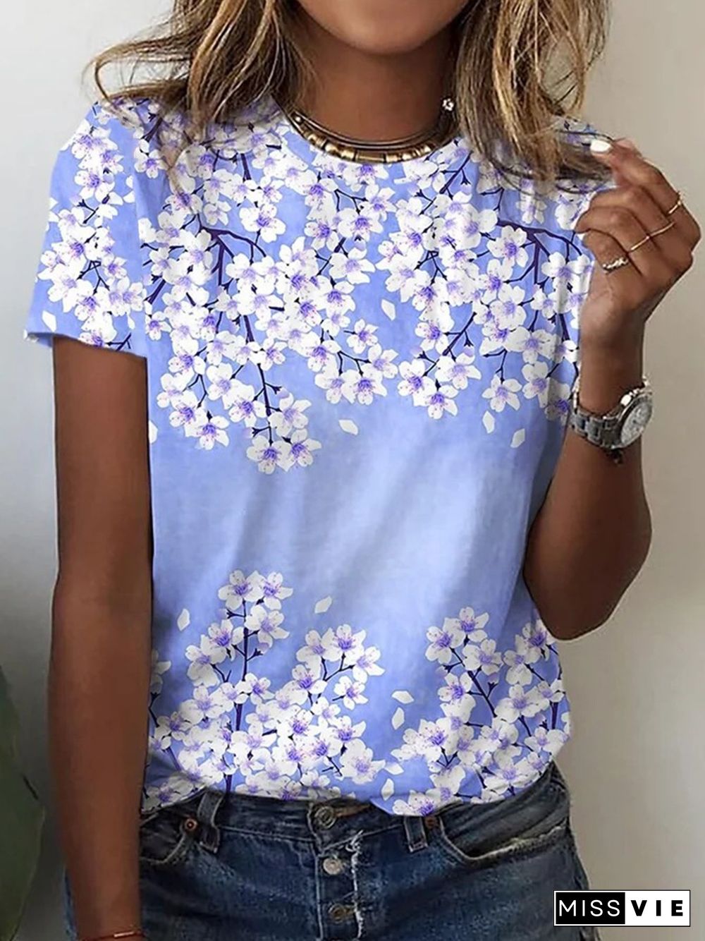 Floral Casual Short Sleeve Loosen T-Shirt