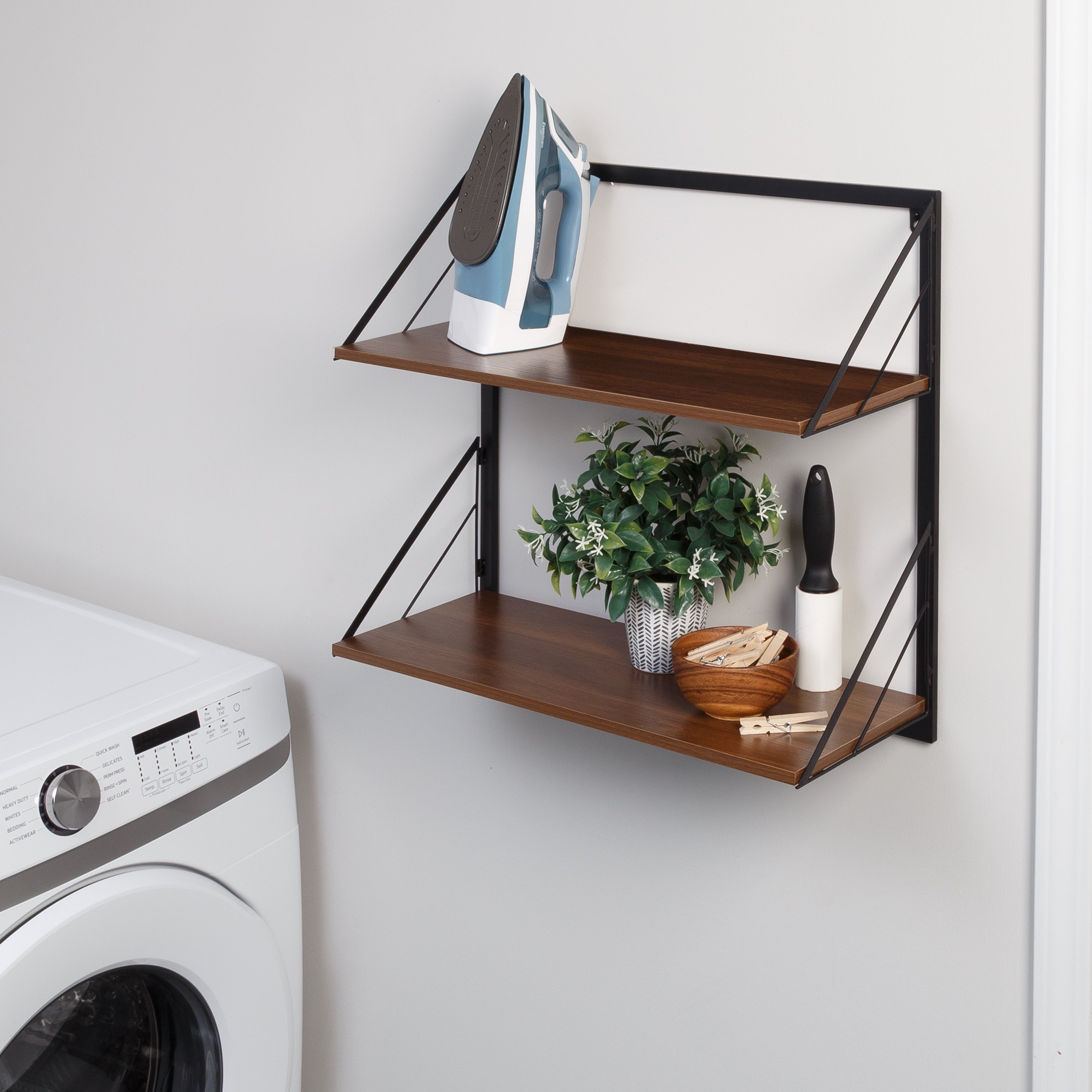 Honey-Can-Do 2-Tier Laundry Shelf W/ Wood, Walnut