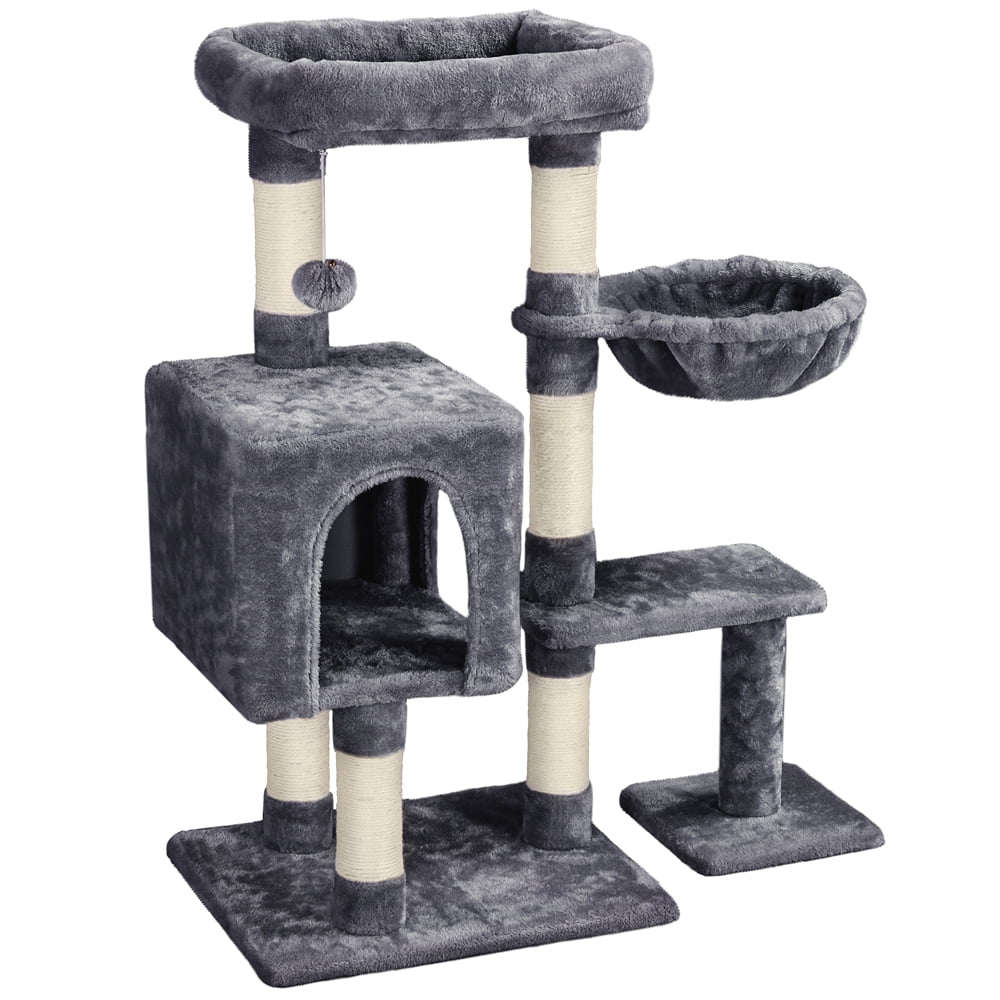 Topeakmart 38-in Cat Tree Scratching Post Tower with Plush Perch and Basket， Dark Gray