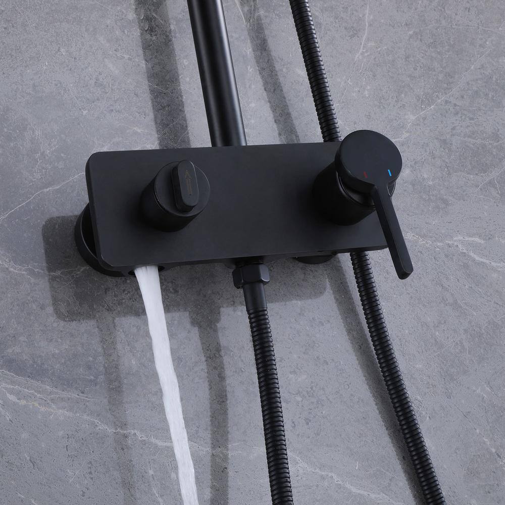 FLG Single Handle 3-Spray Exposed Pipe Tub and Shower Faucet 1.8 GPM Wall Mount Shower System in Matte Black Valve Included KK-0090-MB