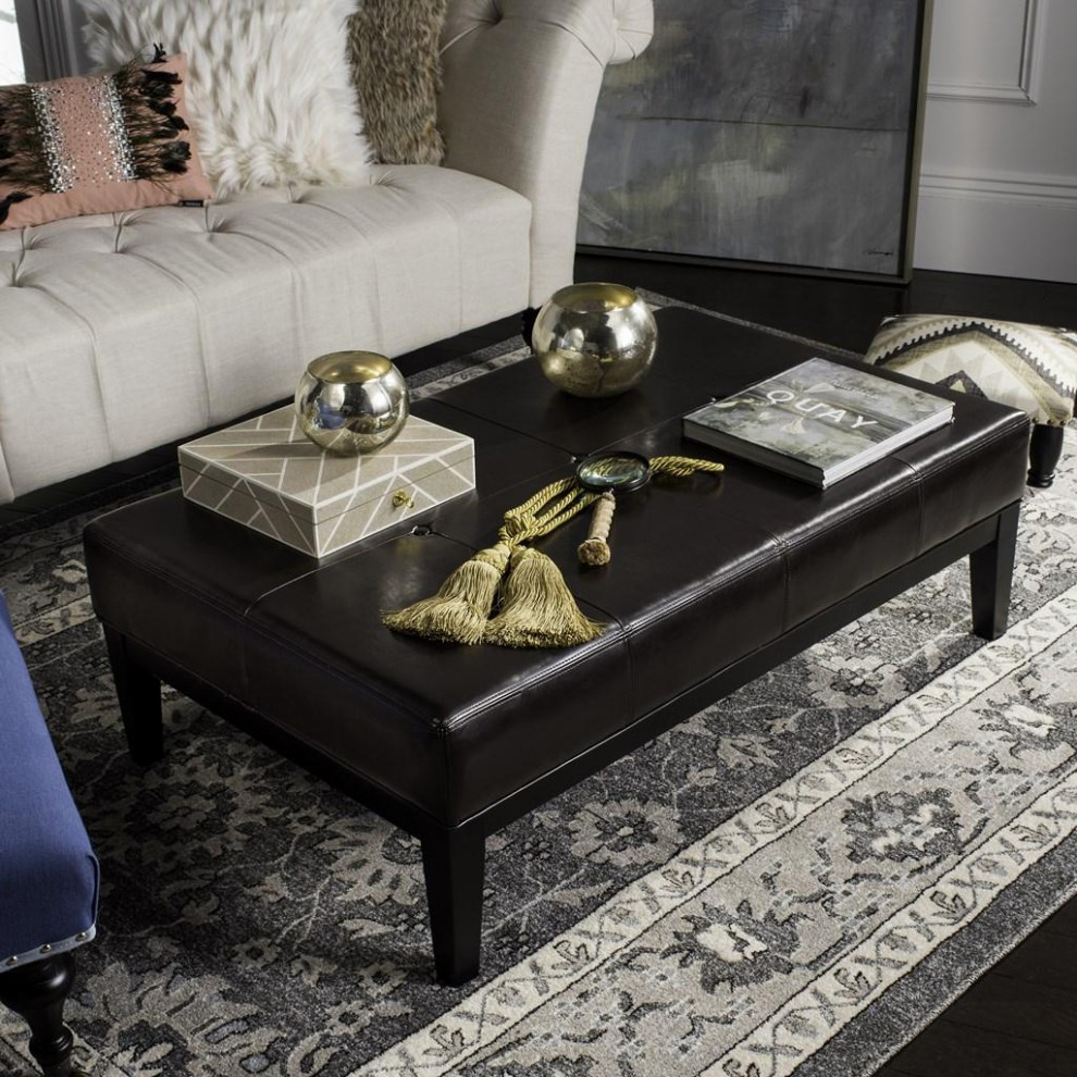 Tonita Rectangle Cocktail Ottoman Brown/ Black   Transitional   Footstools And Ottomans   by Peachtree Fine Furniture  Houzz