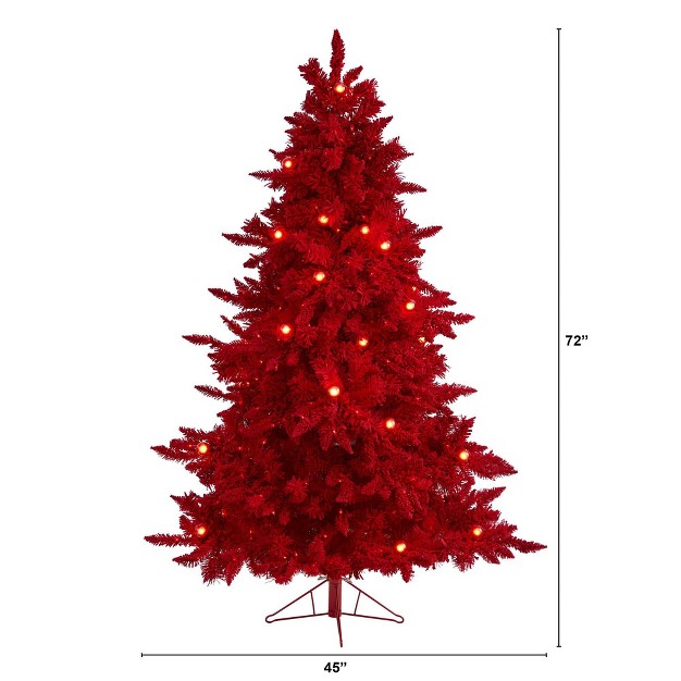 6ft Nearly Natural Pre-lit Red Flocked Fraser Fir Artificial Christmas Tree Red Lights