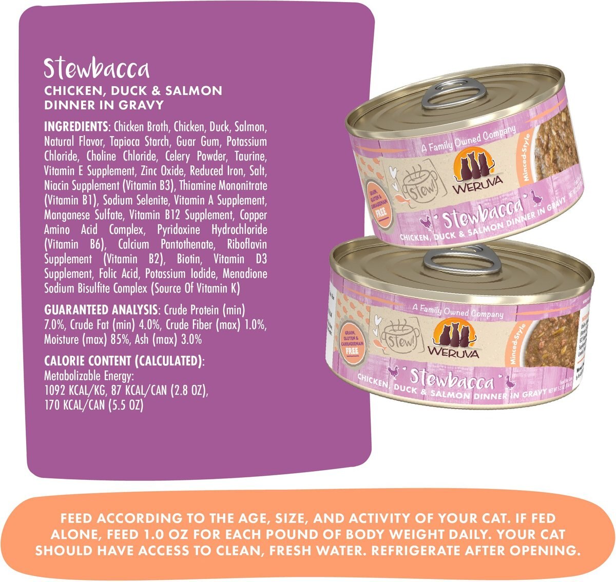 Weruva Classic Cat Stewbacca Chicken， Duck and Salmon in Gravy Stew Canned Cat Food