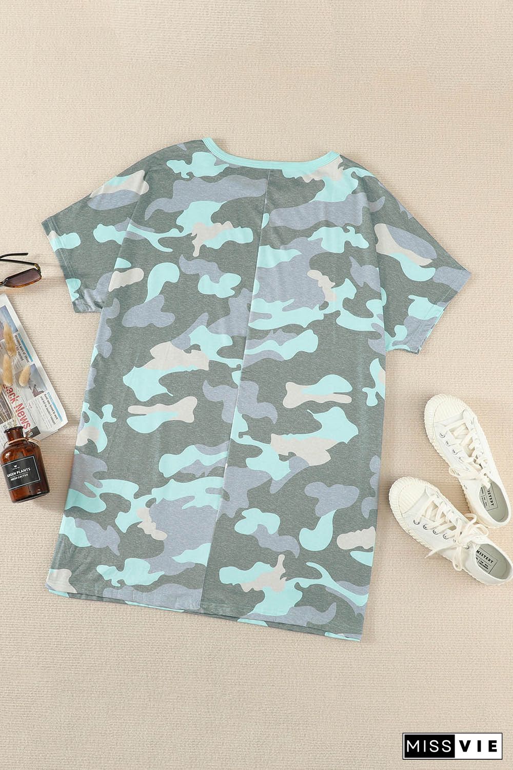 Camo Print Pocketed T-shirt Mini Dress