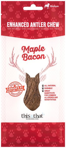 this and that Canine Company North Country Natural Shed Maple Bacon Enhanced Split Elk Antler Chew Dog Treat， Medium