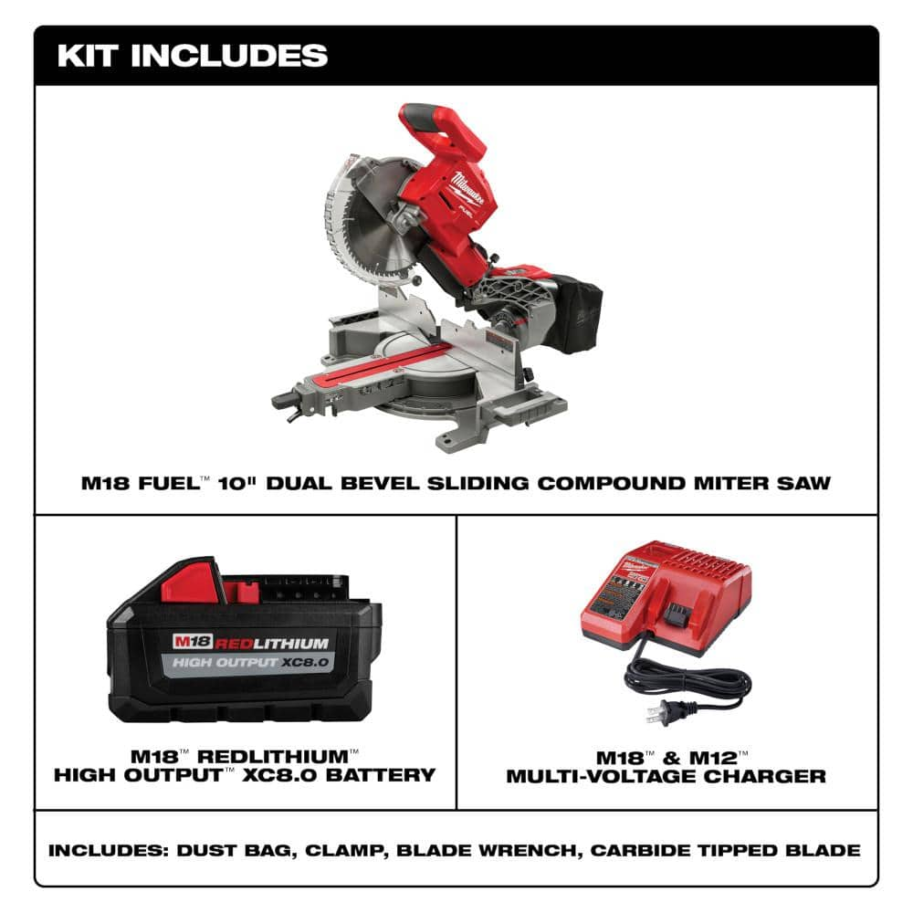 Milwaukee M18 FUEL 18V 10 in. Lithium-Ion Brushless Cordless Dual Bevel Sliding Compound Miter Saw Kit with One 8.0 Ah Battery 2734-21