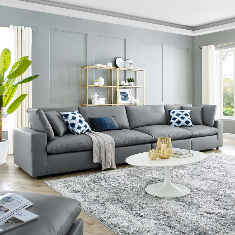 Sofa  Faux Vegan Leather  Gray  Modern  Living Lounge Hotel Hospitality   Transitional   Sofas   by House Bound  Houzz