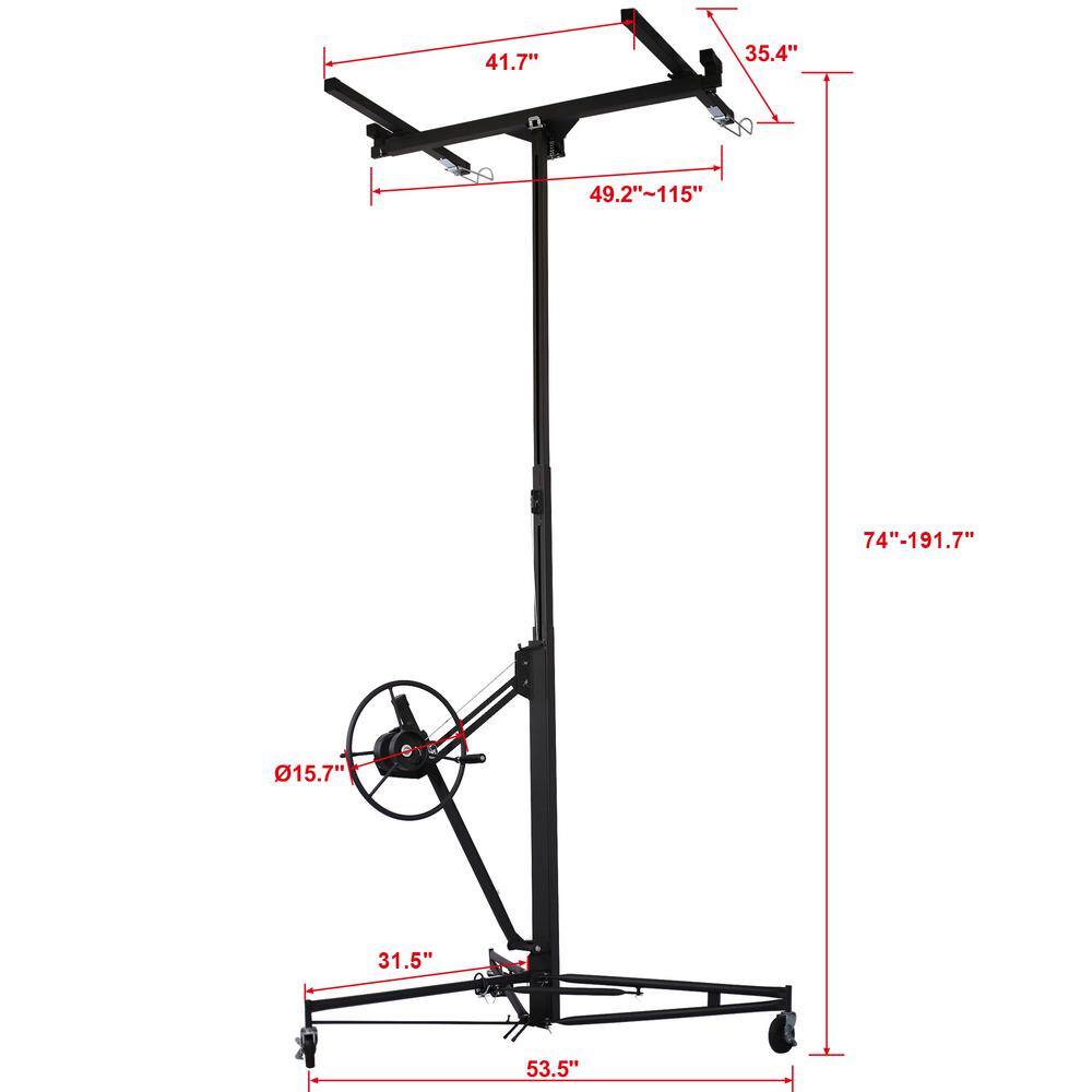 Runesay 16 ft. Drywall Panel Hoist Drywall Lift Rolling Panel Hoist Jack Lifter in Black CON-CRET-4