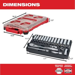 MW 38 in. Drive SAEMetric Ratchet and Socket Mechanics Tool Set with PACKOUT Case (60-Piece) 48-22-9481-48-22-9482