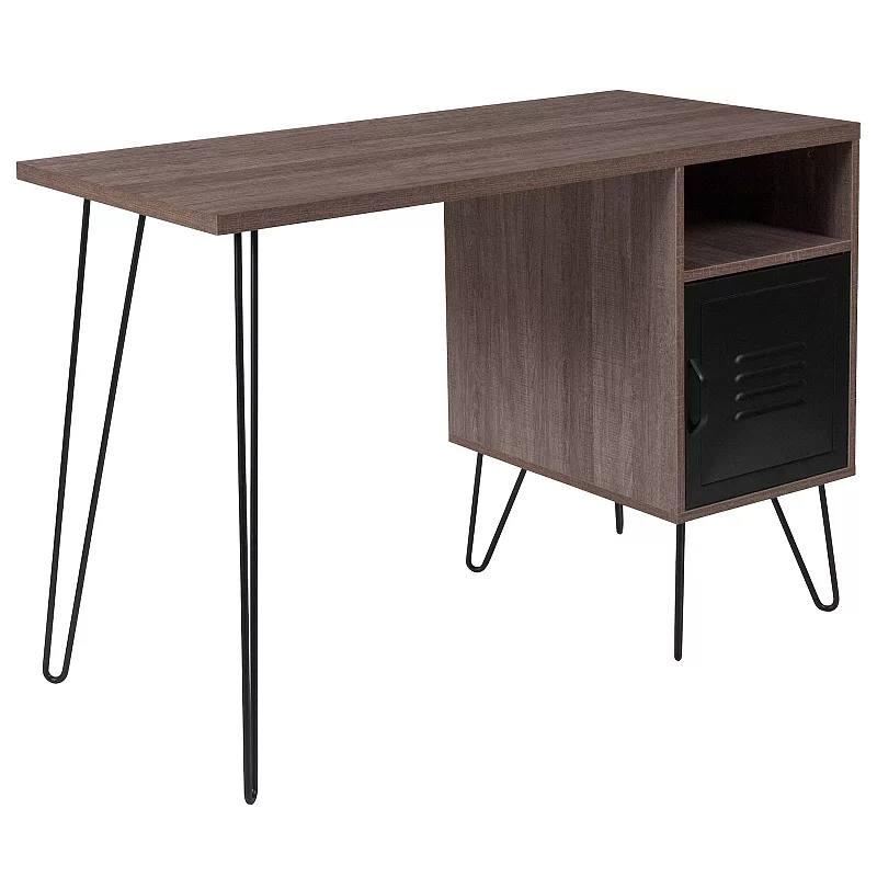 Emma and Oliver Rustic Wood Grain Finish Computer Desk with Metal Cabinet Door