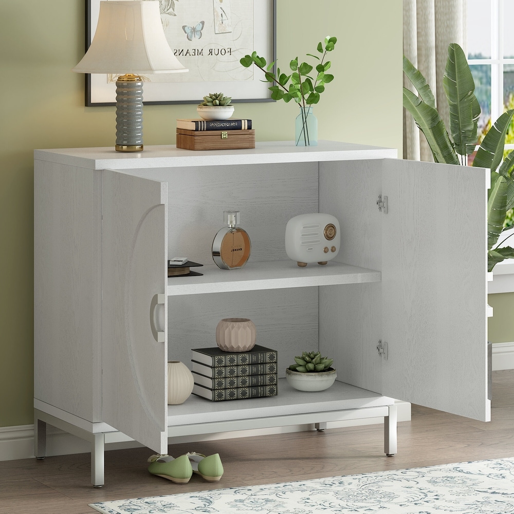 Simple Storage Cabinet Accent Sideboard with Solid Wood Veneer and Metal Leg Frame for Living Room  Entryway  Dining Room