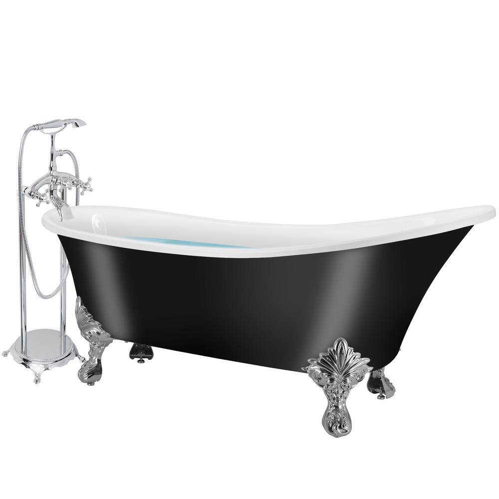 AKDY 60 in. Fiberglass Black Acrylic Clawfoot Tub for Bathtub with Tub Filler Combo - Modern Clawfoot Stand Alone Tub BT0159-23