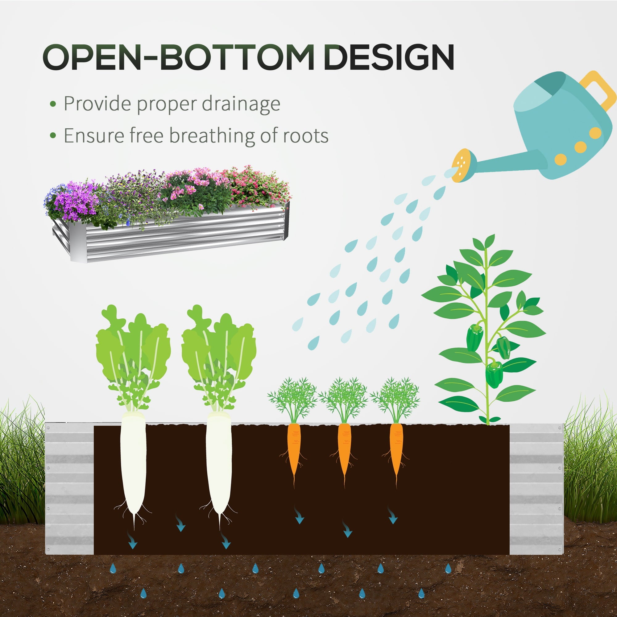 Outsunny Galvanized Raised Garden Bed with Mini Greenhouse Cover, Outdoor Metal Planter Box with 2 Roll-Up Windows for Growing Flowers, Fruits, Vegetables, and Herbs, 73" x 38" x 36", Green