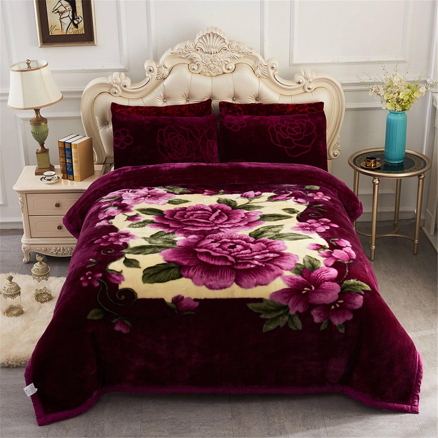 JML King Size Blanket 2 Ply Thick Warm Plush Bed Blanket for Winter， 10lbs， Purple Floral， 85 x93