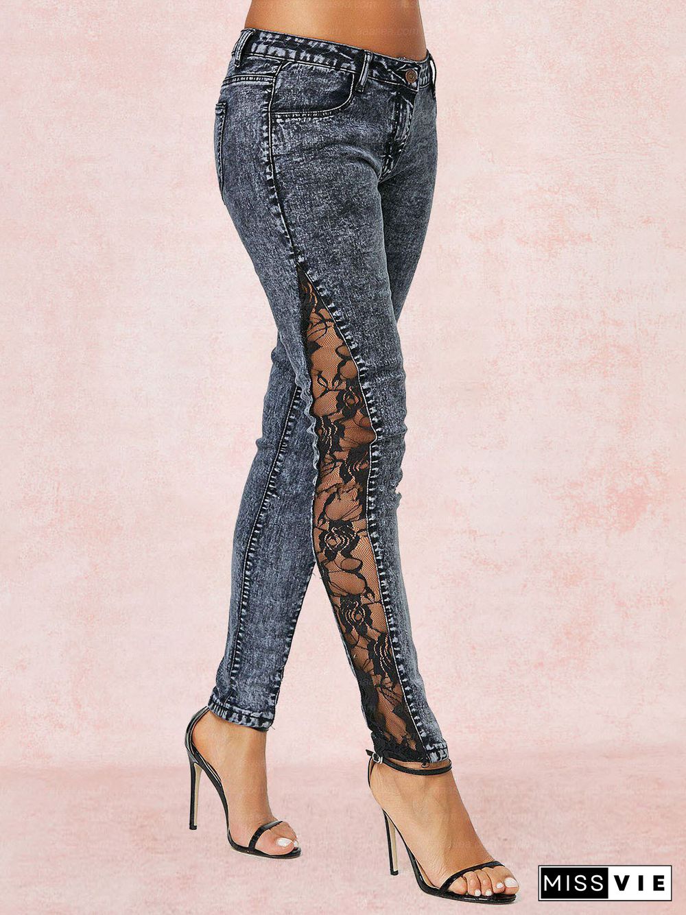 Stylish, Elegant, Slim, Versatile, Personalized Slit Lace Jeans