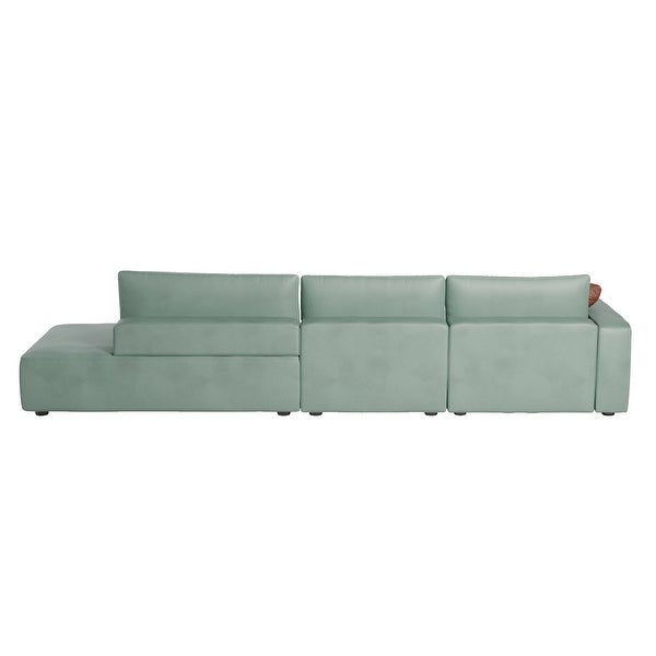 145'' Faux Leather Sofa， Modern Leather Sectional sofa with wood legs