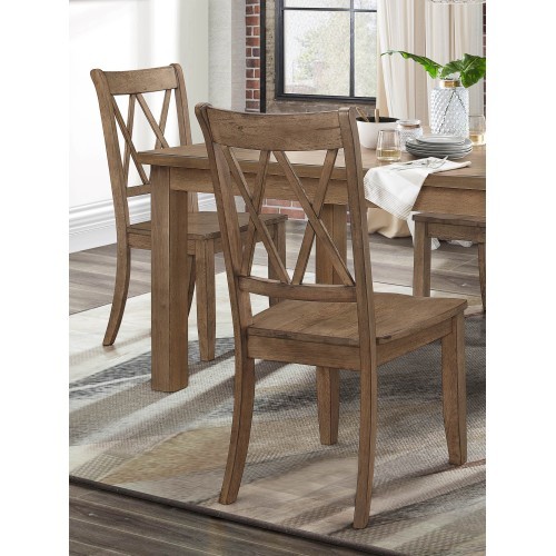 Casual Brown Finish Side Chairs Set of 2 Pine Vene...