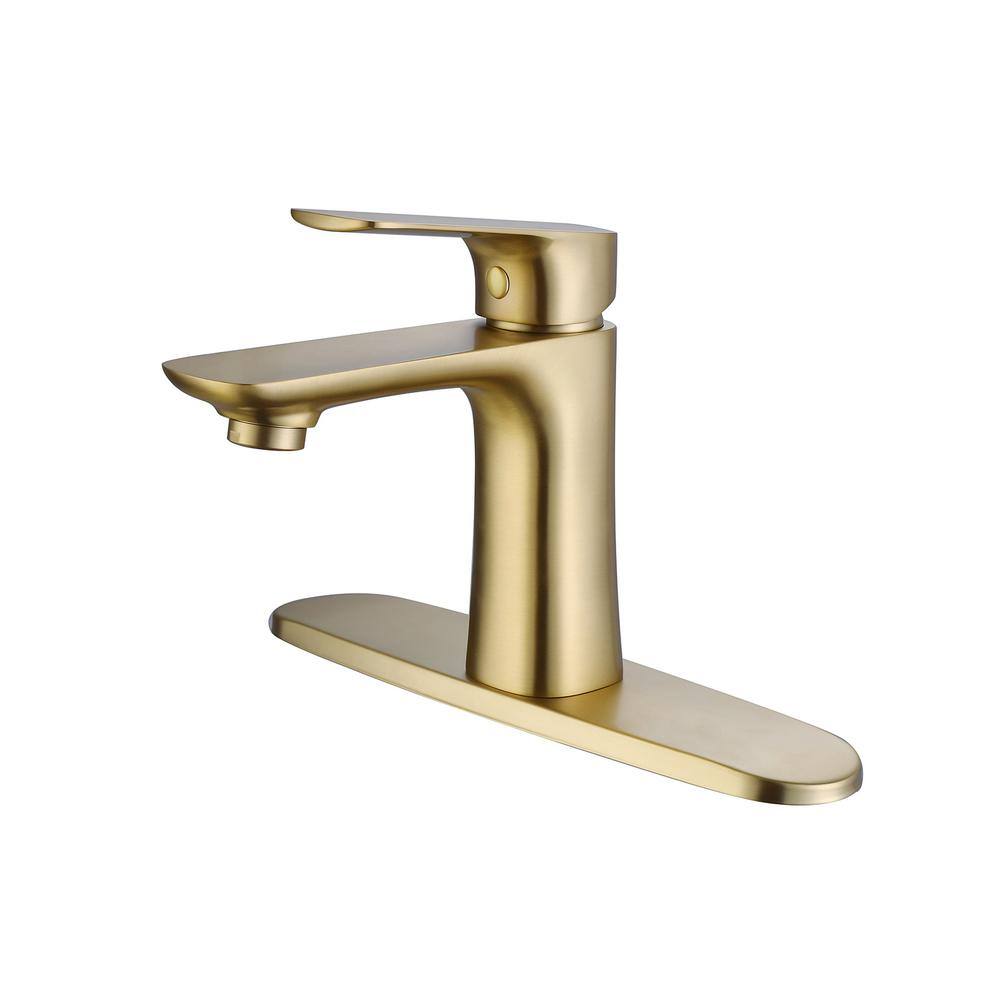 Hlihome Single-Handle Single Hole Bathroom Faucet in Brushed Gold With Deck Plate RBDK-0961-BGP