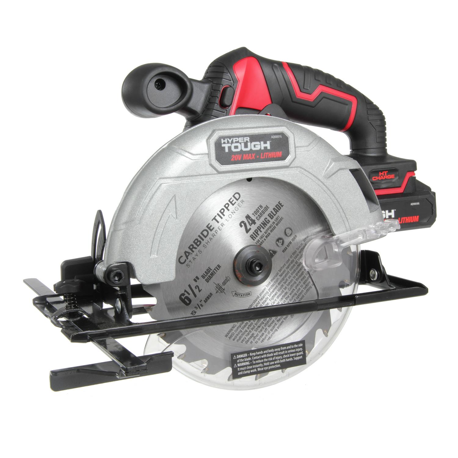 HyperTough 20V Lithium-ion 6-1/2 inch Circular Power Saw， Cordless， AQ80022G