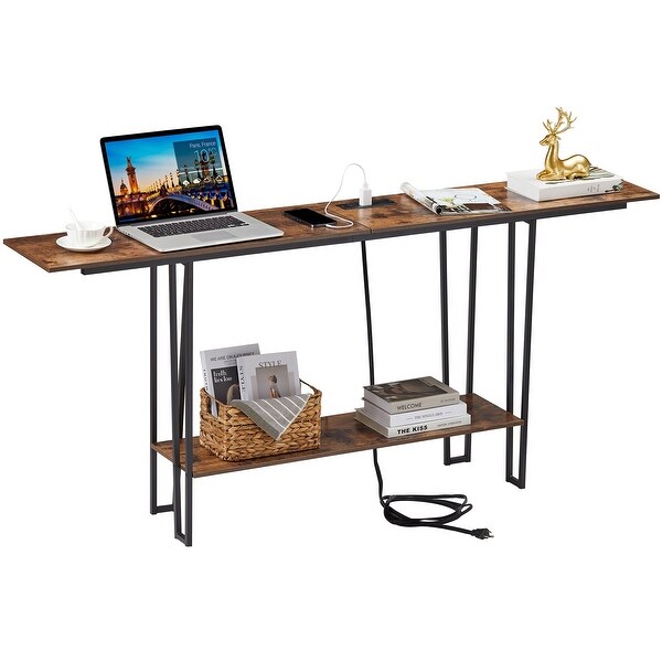 Industrial Rectangular Console Table with 2 Outlet and 2 USB Charging Ports