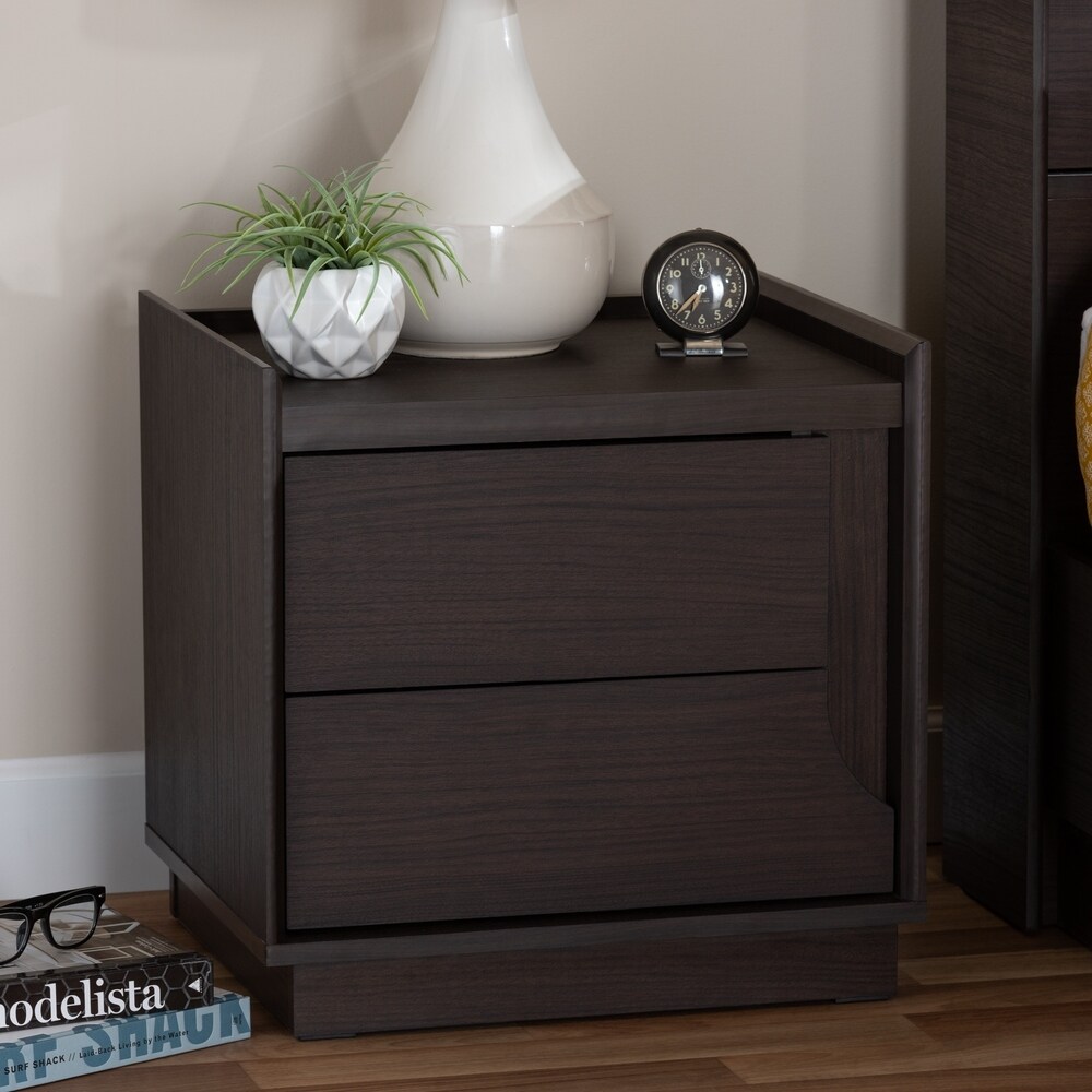 Contemporary Brown Finished 2 Drawer Nightstand by Baxton Studio