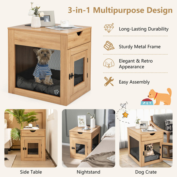 Costway 83714965 Furniture Style Dog Kennel with D...