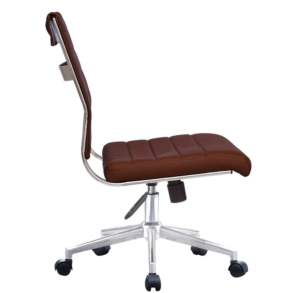 Ergonomic Executive Mid back PU Leather Office Chair Armless Side No Arms Tilt With Wheels Padded Seat Cushion