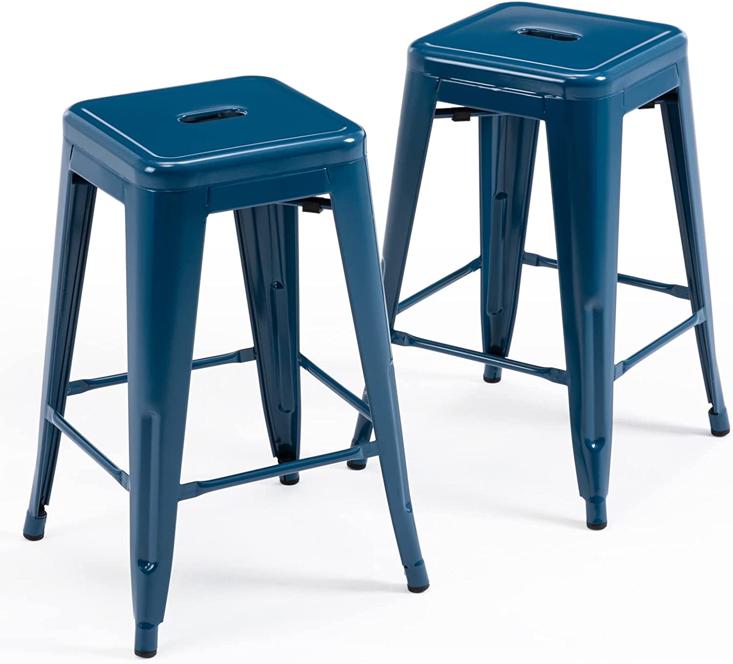 24 Inch Metal Bar stools, Backless Counter Height Barstools, Indoor Outdoor Stackable Stools with Square Seat