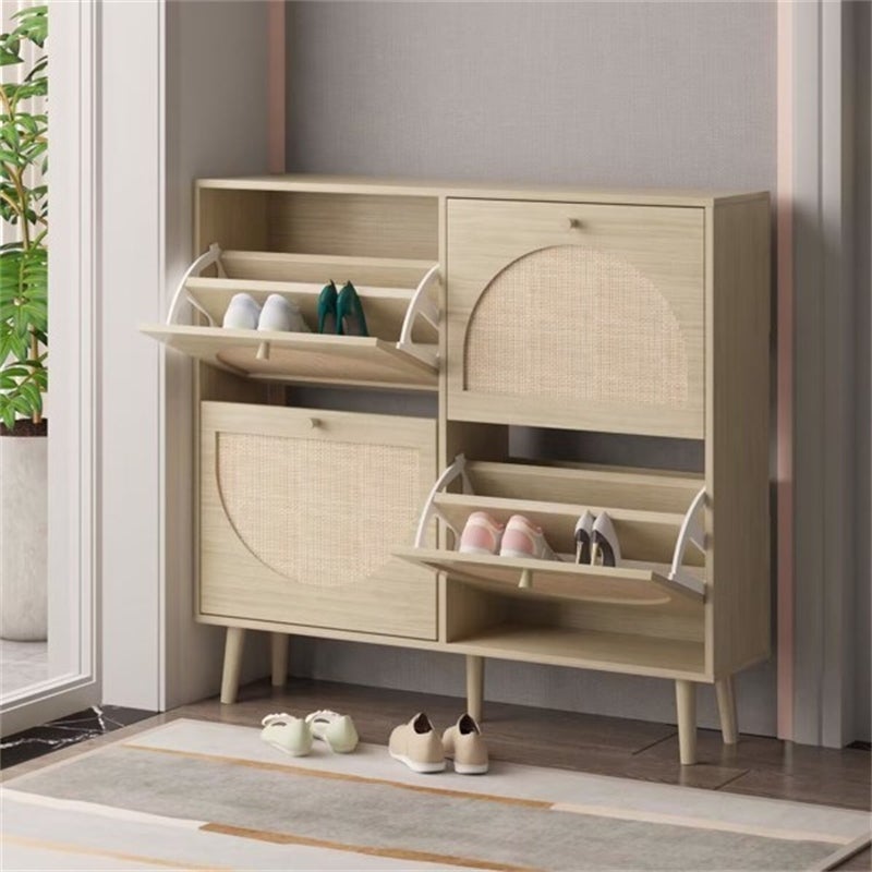 Rattan Shoe Cabinet with 4 Flip Drawers - - 37954100