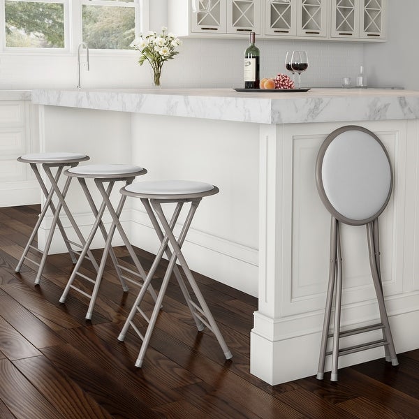 24-Inch Folding White Bar Stools， 4-Pack (White)