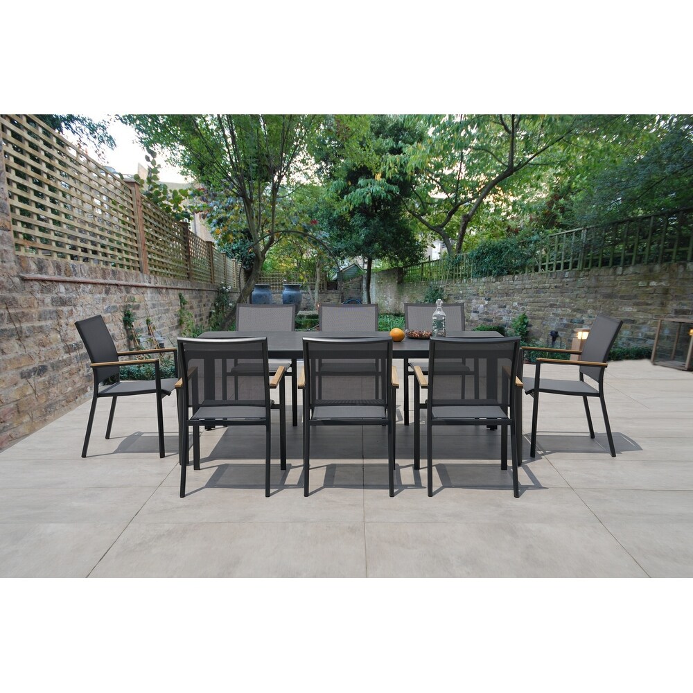 Decker Dark Gray 9 Piece Dining Set with Tribeca with Ceramic Glass Table Top