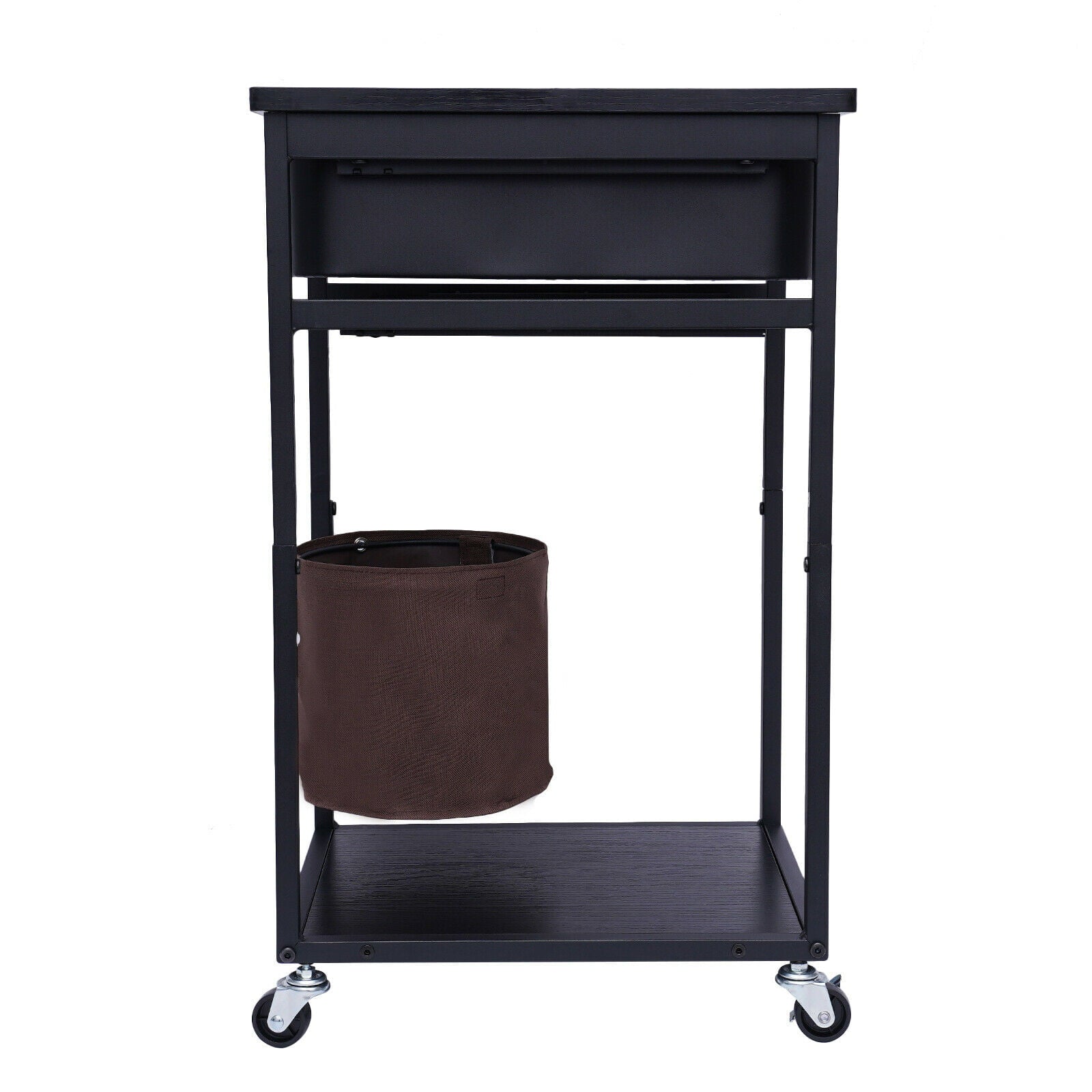 90lbs Black Steel Serving Cart Storage Kitchen Cart 2 Shelf 1Drawer Movable Cart Kitchen Cart Multifunctional Rolling Utility Cart Swivel Wheel Serving Trolley Kitchen Cart on Wheels Rolling Utility