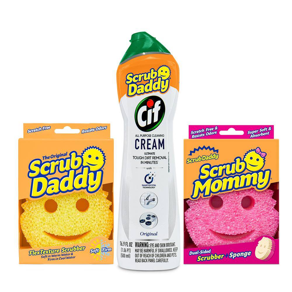 Scrub Daddy Original + Mommy Sponges wCif 16.9oz. All Purpose Cleaning Cream Original - Multi Surface 3 count bundle 810044134445