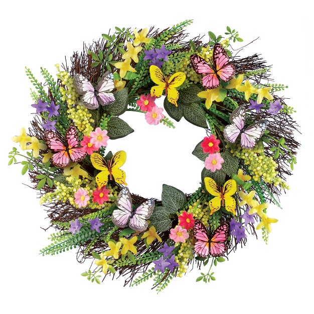 Collections Etc Colorful Wildflowers amp Butterflies Hanging Wreath