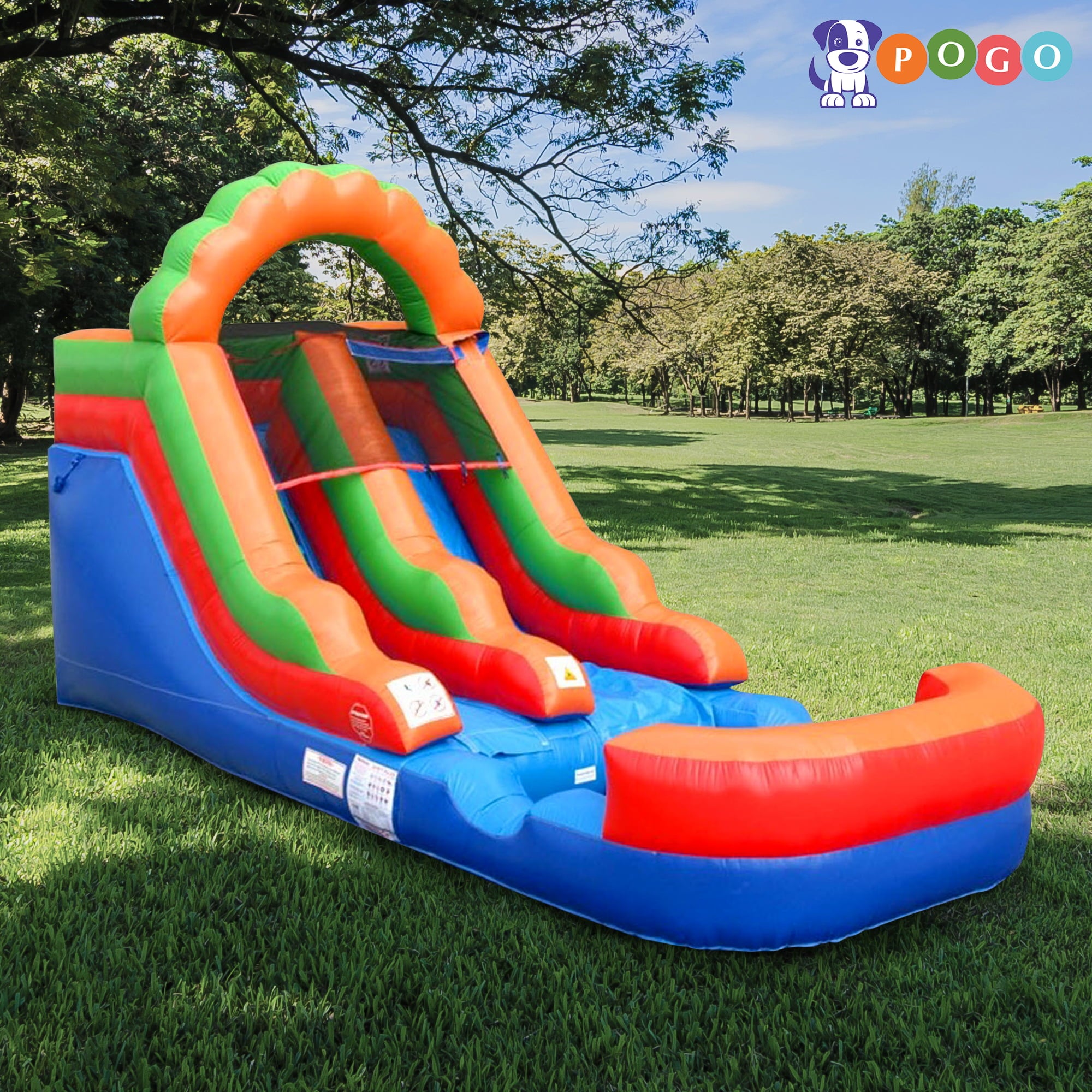 Pogo Bounce House Crossover Kids Inflatable Water Slide, Rainbow, 12 ft, No Blower