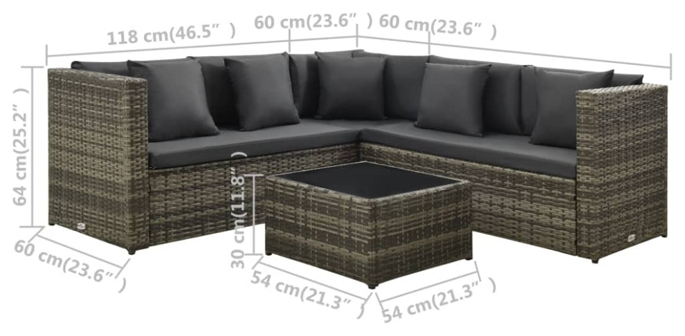 vidaXL Patio Furniture Set 4 Piece Outdoor Sofa with Coffee Table Rattan Brown   Tropical   Outdoor Lounge Sets   by vidaXL LLC  Houzz