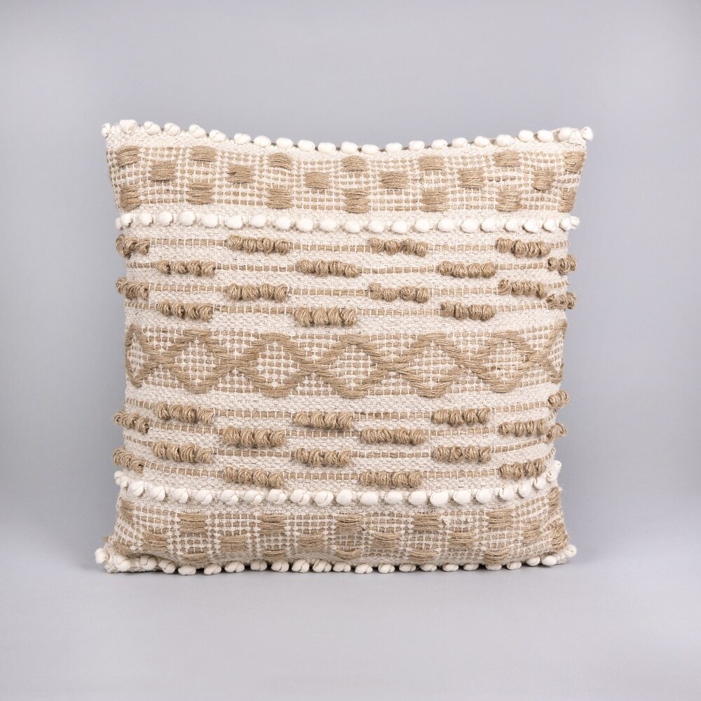 Boho Nubby Beige and White Throw Pillow