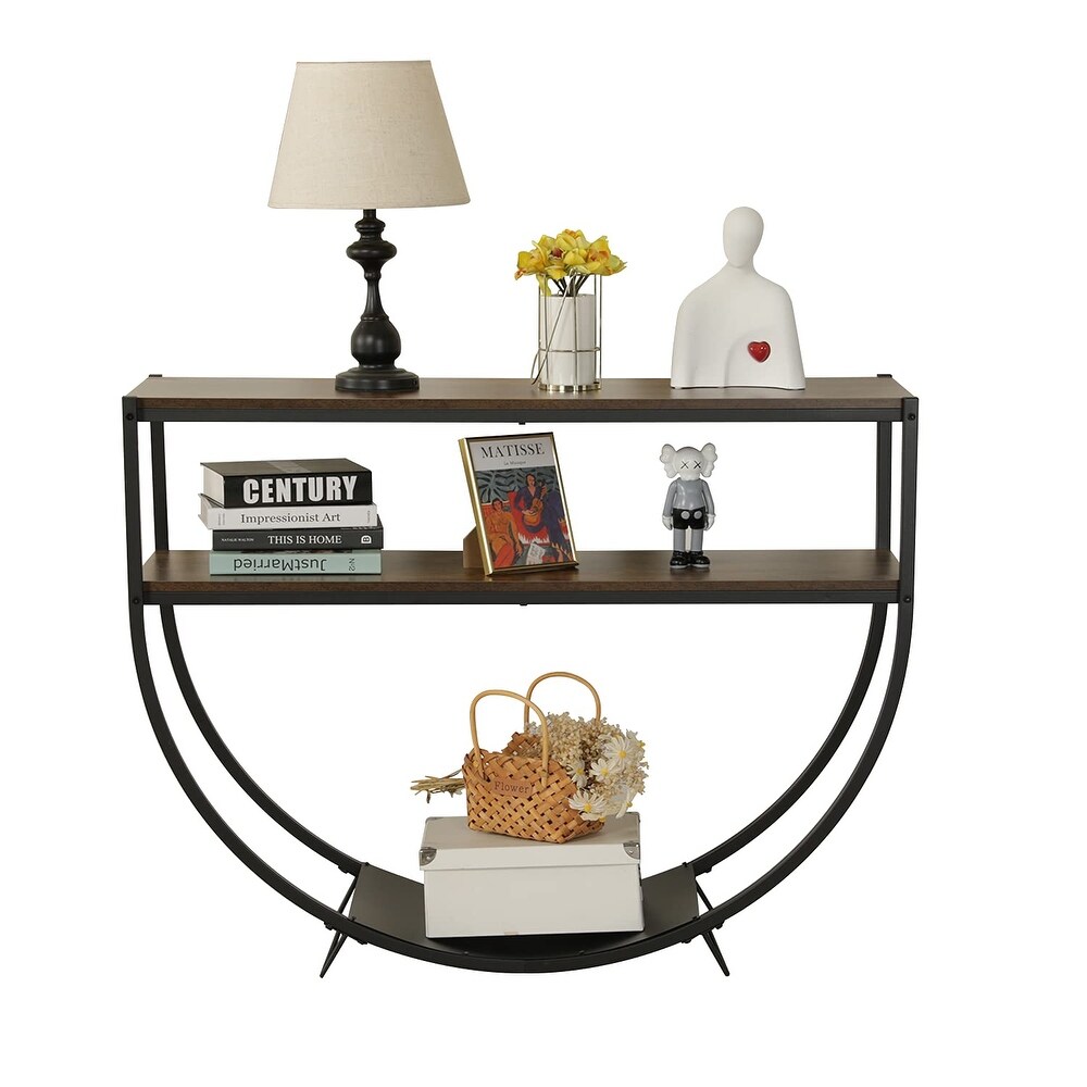 EROMMY 48'' 3 Tier Console Table Modern Sofa Table with Storage Shelves Arc Shaped Table   48\